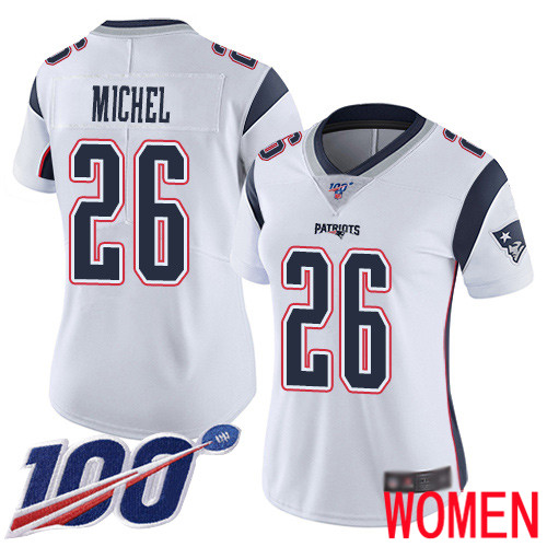 New England Patriots Football #26 Vapor Untouchable 100th Season Limited White Women Sony Michel Road NFL Jersey->new england patriots->NFL Jersey